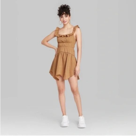 WILD FABLE Cognac Ruffle Tiered Skater Dress - Picture 11 of 11